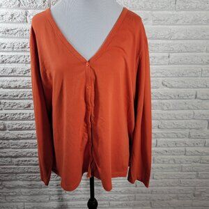 Denim Co Womens Top 3X Plus Cardigan Long Sleeve Orange Button Up ORA31E